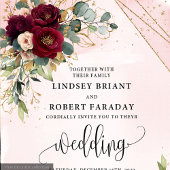 Vintag Boho Maroon Gold Blush Blume Hochzeit Einladung