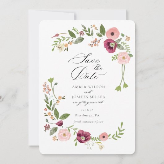 Vintag Boho Pink Floral Wedding Einladung (Vorderseite)