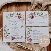 Vintag Boho Pink Floral Wedding Einladung