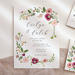 Vintag Boho Pink Floral Wedding Einladung