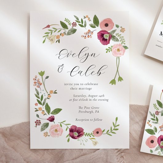 Vintag Boho Pink Floral Wedding Einladung