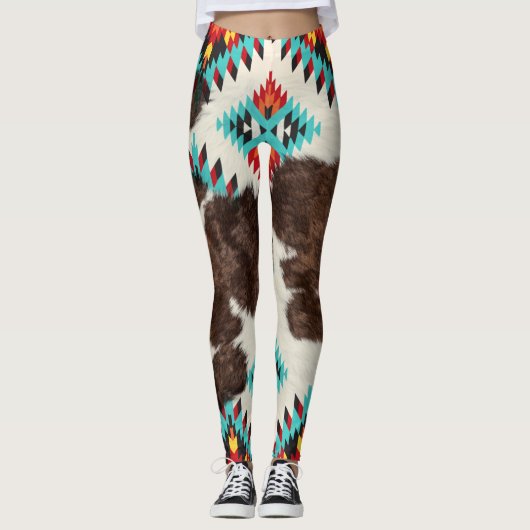 Vintag Boho Südwestküste Aztekenmuster Leggings (Vorderseite)