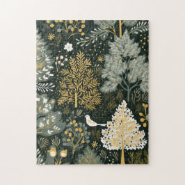 Vintag Boho White Green Gold Weihnachtsbaumen Puzzle