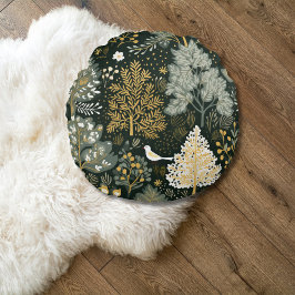 Vintag Boho White Green Gold Weihnachtsbaumen Rundes Kissen