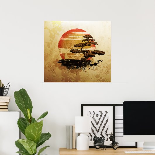 Vintag Bonsai Sunset Poster (Heimbüro)