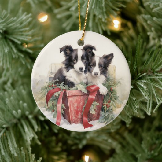 Vintag Border Collie Weihnachten Keramik Ornament (Baum)