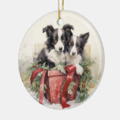 Vintag Border Collie Weihnachten Keramik Ornament (Links)