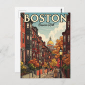 Vintag Boston Beacon Hill Travel Postkarte (Vorne/Hinten)
