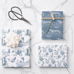Vintag Boston Blue Gift Wrap Set Geschenkpapier Set
