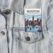 Vintag Boston Massachusetts City & Sailboats Button (Insitu)