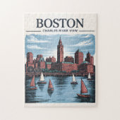 Vintag Boston Massachusetts City & Sailboats Puzzle (Vertikal)
