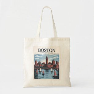 Vintag Boston Massachusetts City & Sailboats Tragetasche