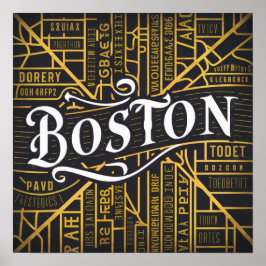Vintag Boston Massachusetts Map, Boston Ma Us Map Poster