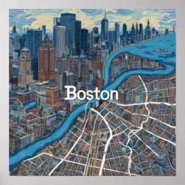 Vintag Boston Massachusetts Map, Boston Ma Us Map Poster