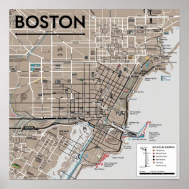 Vintag Boston Massachusetts Map, Boston Ma Us Map Poster
