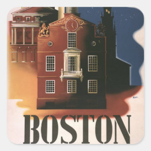 Vintag Boston, Massachusetts Paul Reveres Reise Quadratischer Aufkleber