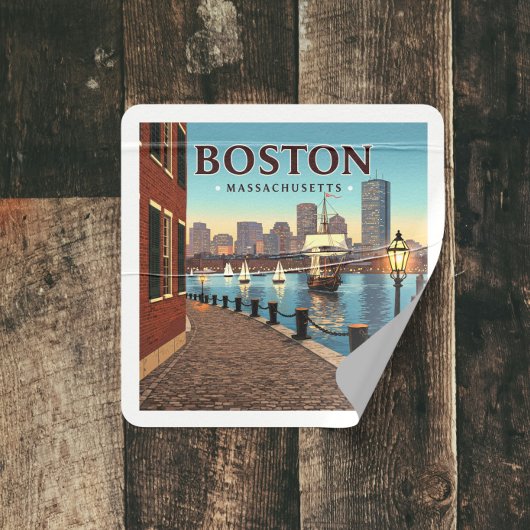 Vintag Boston Massachusetts Quadratischer Aufkleber