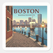 Vintag Boston Massachusetts Quadratischer Aufkleber (Vorderseite)