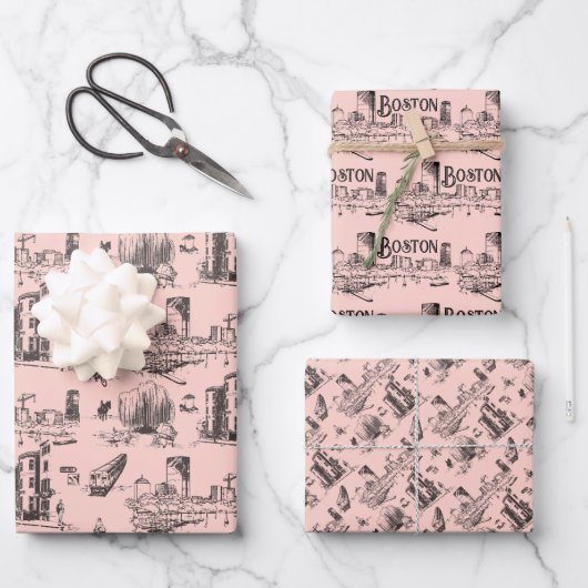 Vintag Boston Pink und Black Geschenkpapier Set (Vorderseite)