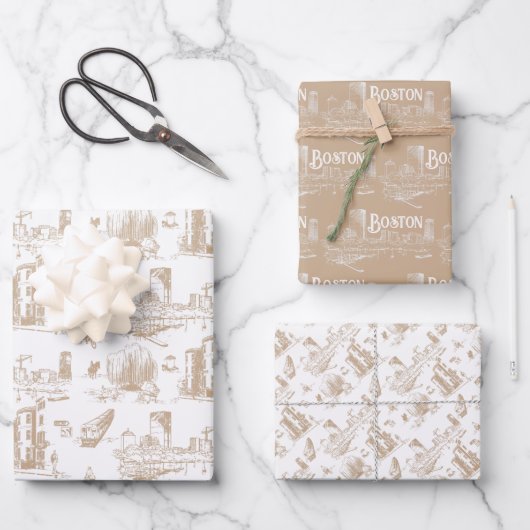 Vintag Boston Tan und White Geschenkpapier Set (Vorderseite)