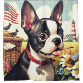 Vintag Boston Terrier Illustration Duschvorhang (Vorderseite)
