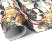 Vintag Boston Terrier Illustration Geschenkpapier (Rolleneckpunkt)