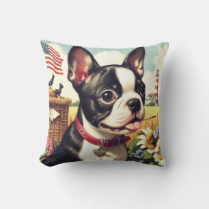 Vintag Boston Terrier Illustration Kissen