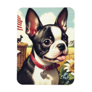 Vintag Boston Terrier Illustration Magnet
