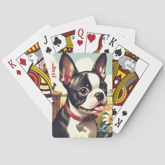 Vintag Boston Terrier Illustration Spielkarten (Rückseite)