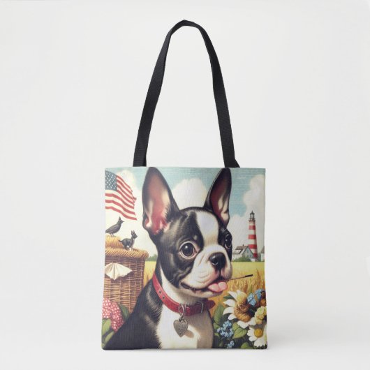 Vintag Boston Terrier Illustration Tasche (Vorderseite)