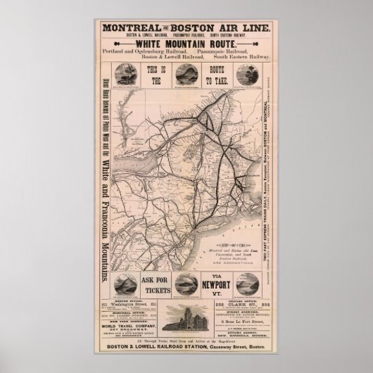 Vintag Boston und Montreal Railroad Map (1887) Poster (Vorne)