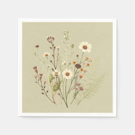 Vintag Botanisch von Wildblumen und Fernen Serviette (Vorderseite)