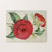 Vintag Botanische Crimson Camellia Puzzle (Horizontal)