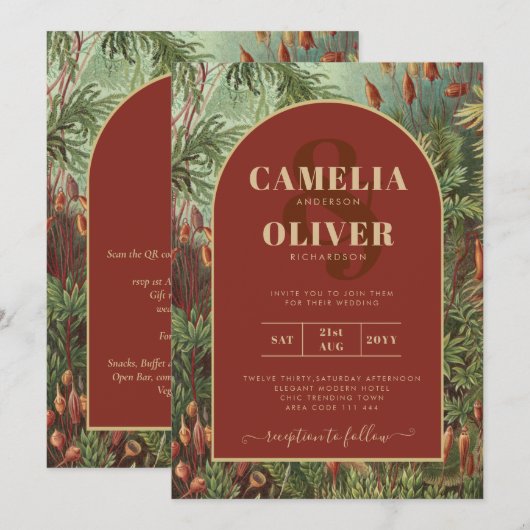 Vintag Botanische Terracotta Florals Arch WEDD Einladung (Vorne/Hinten)