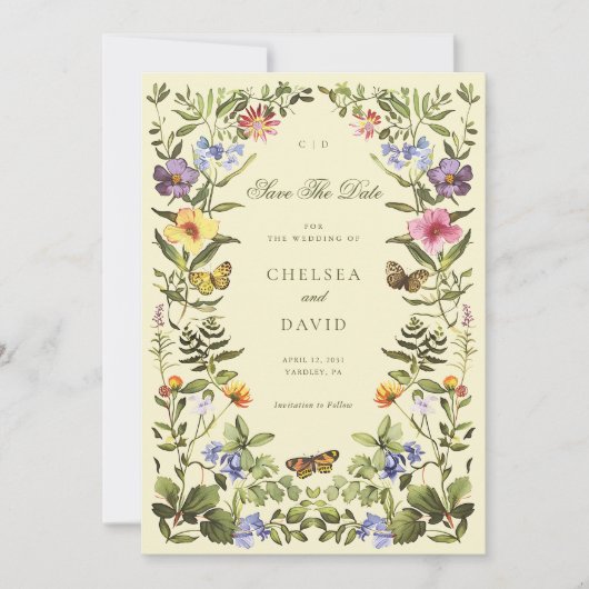 Vintag Botanische Wildblume Boho Save the Date Einladung (Vorderseite)