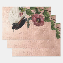Vintag Botanischer Vogel auf Rosa Geschenkpapier Set