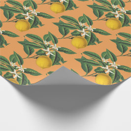 Vintag Botanischer Zitronenfrüchte Blossom Orange Geschenkpapier