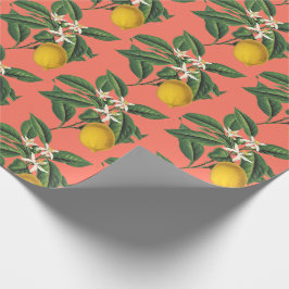 Vintag Botanischer Zitronenfrüchte Blossom Orange Geschenkpapier