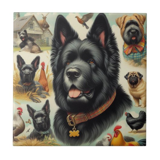 Vintag Bouvier des Flandres Seamless Fliese (Vorderseite)