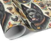 Vintag Bouvier des Flandres Seamless Geschenkpapier (Rolleneckpunkt)