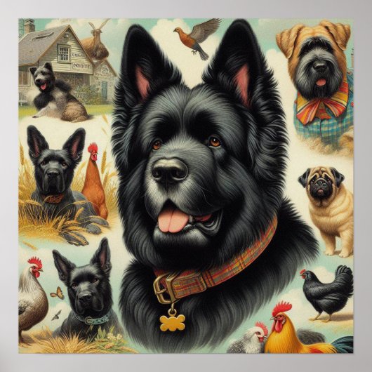 Vintag Bouvier des Flandres Seamless Poster (Vorne)