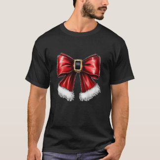 Vintag Bow Christmas Coquette Bow Santa Claus Gir T-Shirt