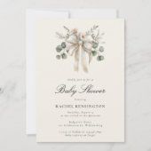 Vintag Bow Eucalyptus Floral Baby Showroom Einladung (Vorderseite)