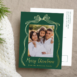 Vintag Bow Frohe Weihnachten Grün Foto Folien Feiertagspostkarte