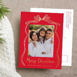 Vintag Bow Frohe Weihnachten Rotes Foto Folien Feiertagspostkarte