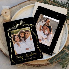 Vintag Bow Frohe Weihnachten Schwarz 2 Foto Folien Feiertagskarte