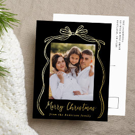 Vintag Bow Frohe Weihnachts Schwarzes Foto Folien Feiertagspostkarte