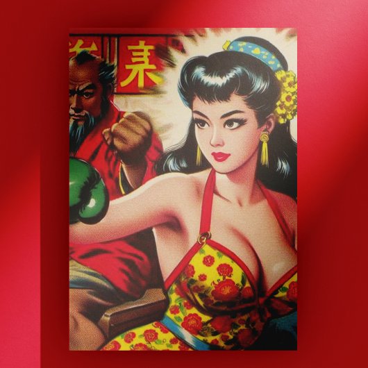 Vintag Boxe Girl Postkarte