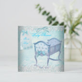 Vintag Boy Baby Dusche Blue Lace Crib Einladung (Stehend Vorderseite)