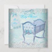 Vintag Boy Baby Dusche Blue Lace Crib Einladung (Vorderseite)